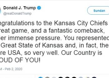 Trump tweets congratulations to ‘Great State of Kansas’ for Chiefs’ Super Bowl win