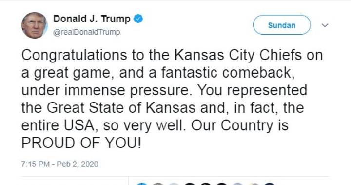 Trump tweets congratulations to ‘Great State of Kansas’ for Chiefs’ Super Bowl win